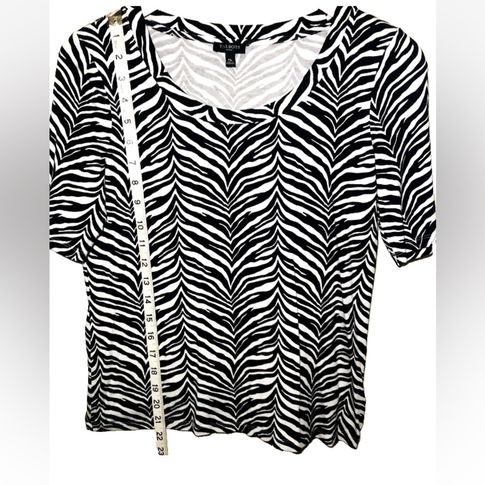 Talbots Black and White Zebra Scoop Neck Short Sleeve Top Women’s Size Petite M - Picture 6 of 11
